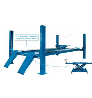 Подъемник 4-стоечный 7 т, c ручной траверсой 3 т N434, для сход-развала, 380 В, синий