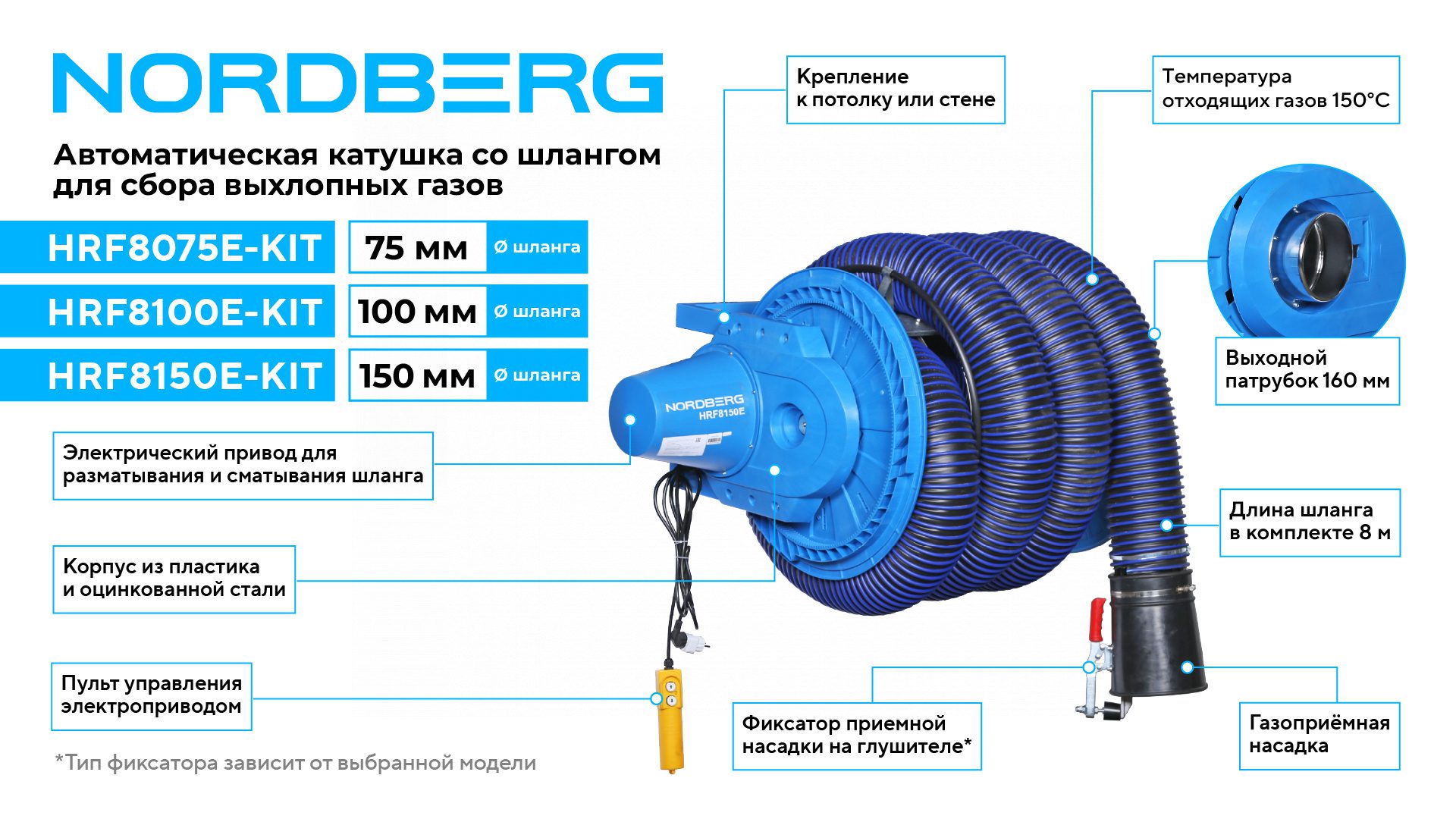 Катушка Для Сбора Выхлопных Газов С Автоматическим Приводом Со Шлангом L=8 М, D=150 Мм И Насадкой 3 Катушка для сбора выхлопных газов с автоматическим приводом со шлангом L=8 м, D=150 мм и насадкой — изображение 3