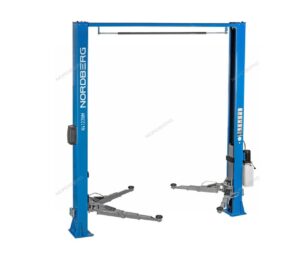 Подъемник 380V 2х стоечный 4т. с верхней синхронизацией (синий), снятие со стопоров с одной колонны