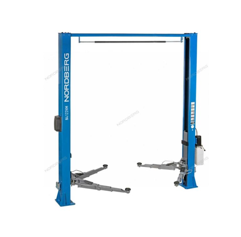 Подъемник 380V 2х стоечный 4т. с верхней синхронизацией (синий), снятие со стопоров с одной колонны