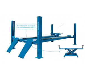 Подъемник 4-стоечный 7 тонн, для сход-развала Подъемник 4-стоечный 7 т, c ручной траверсой 3 т N434, для сход-развала, 380 В, синий